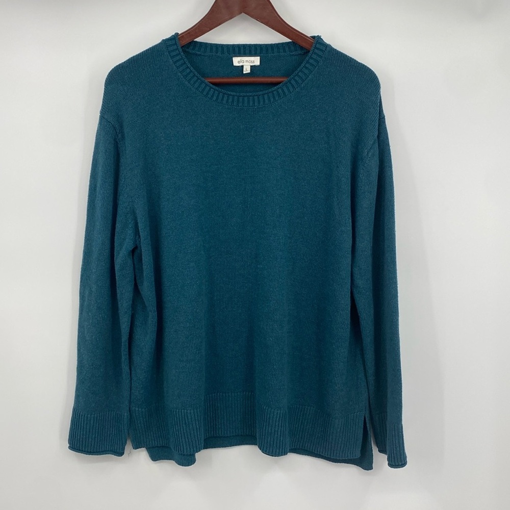 Ella Moss Pullover Sweater Womens Size Large Teal Stretchy Crewneck Long Sleeve